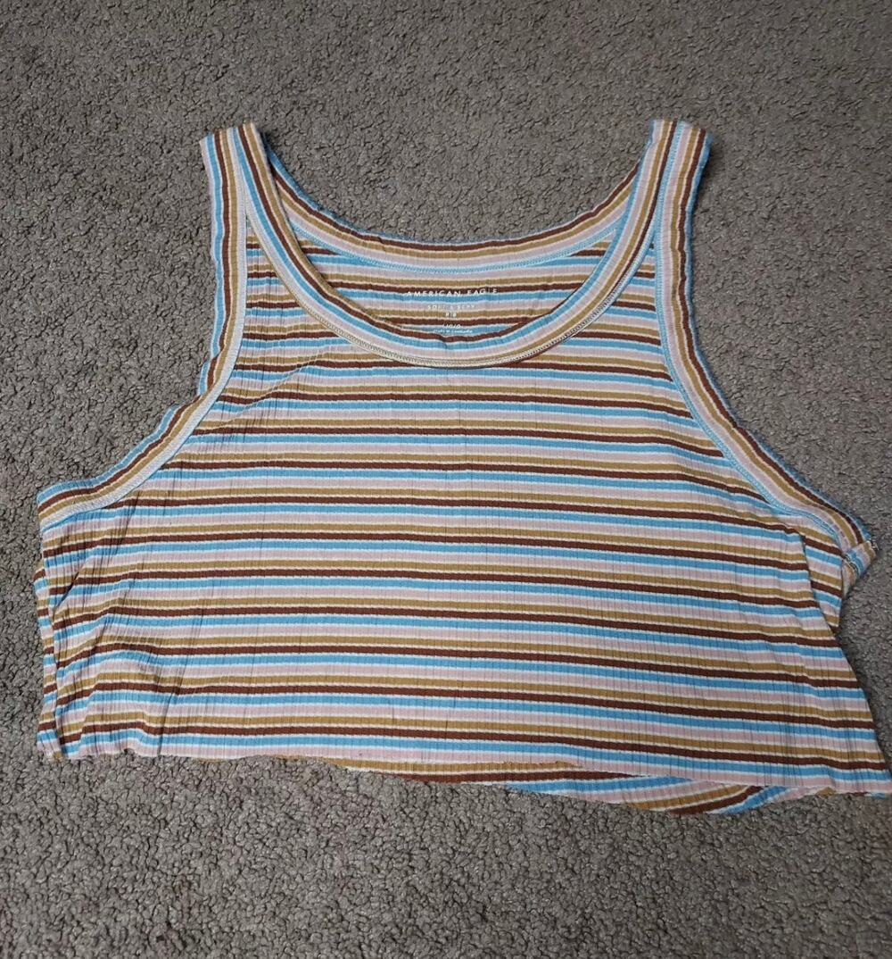 Women's Size Large American Eagle Soft & Sexy Rib Striped Cut Cropped Tank Top